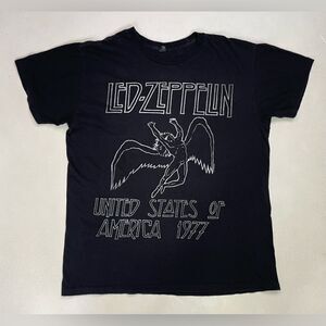 Led Zeppelin USA 1977 Tour Graphic T-shirt Men Large Black Short Sleeve Music